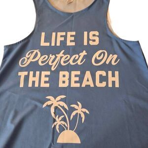 Womens Sleeveless Life Is Better On The Beach Graphic Cover-up Dress Blue Large